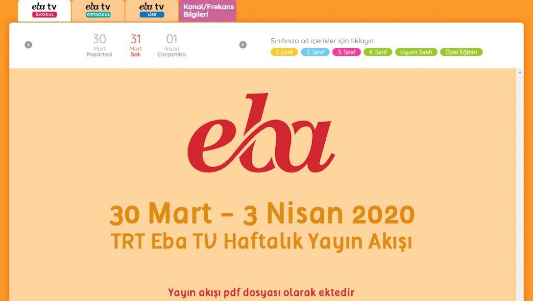 TRT Eba TV 30 Mart - 3 Nisan Haftası Yayın Akışı