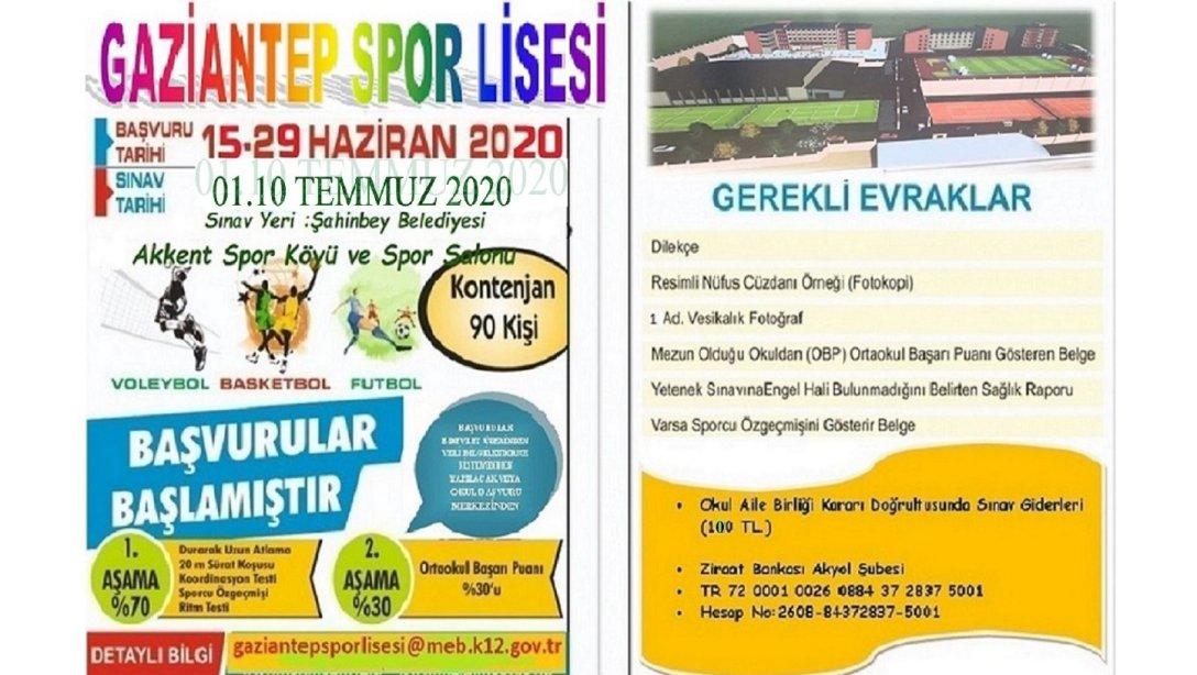 Gaziantep Spor Lisesi Yetenek Sınavı Duyurusu